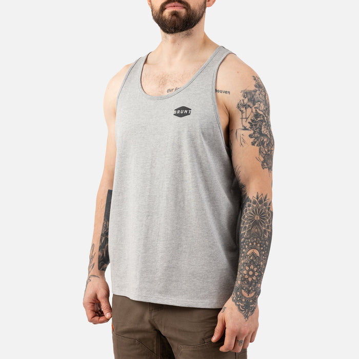 View 2 45 degree angle of front left of the BRUNT comfortable work tank top in light grey heather