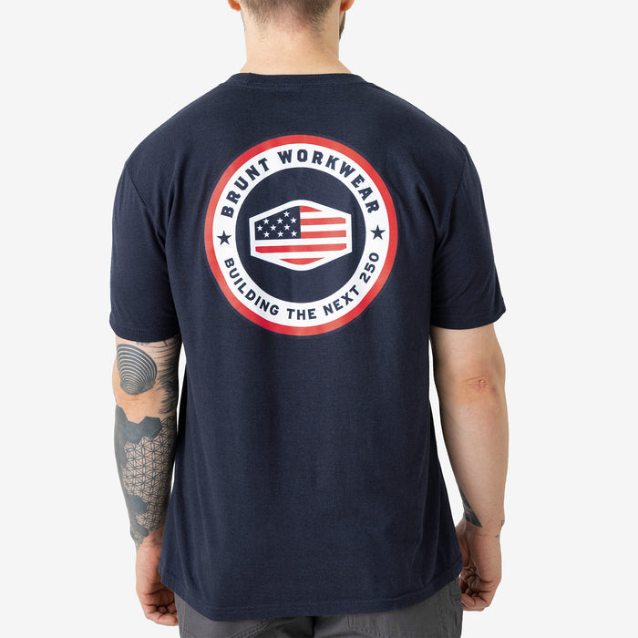 Back of the limited edition BRUNT high quality t-shirt in dark navy