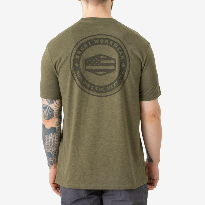 Back of the limited edition BRUNT high quality t-shirt in military green frost