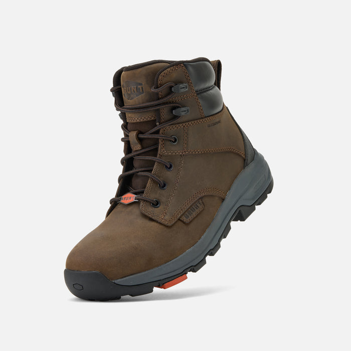 45 degree angle of the left of the BRUNT 6 inch lightweight 90 degree heel comp toe work boot in dark brown