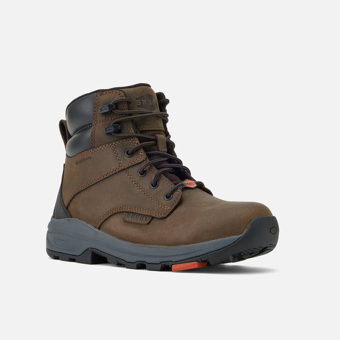 45 degree angle of the right of the BRUNT 6 inch lightweight 90 degree heel work boot in dark brown