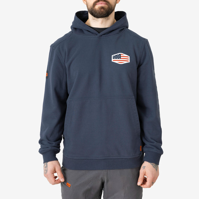 Front of the limited edition BRUNT comfortable all-season levin work hoodie in dark navy