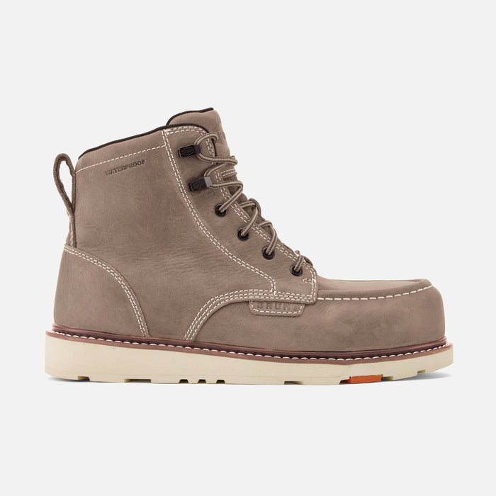 Right side of the BRUNT 6 inch waterproof moc toe marin work boot in light grey