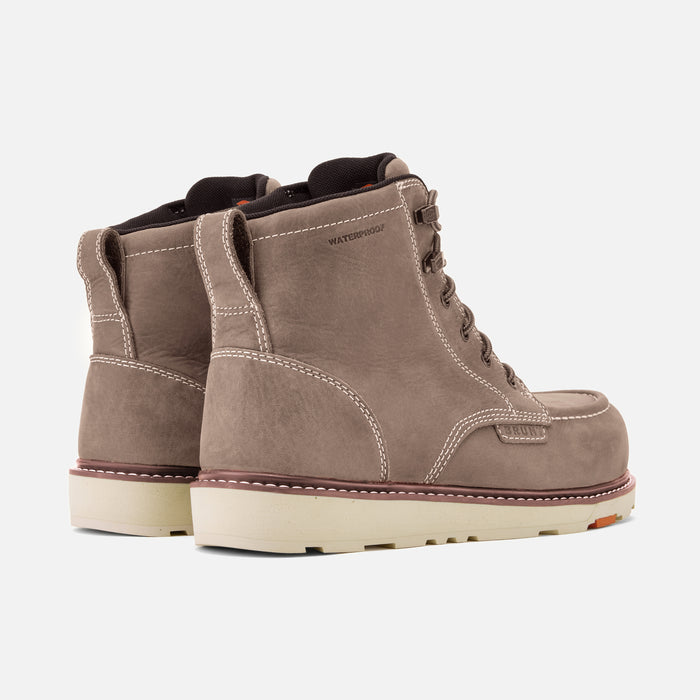 45 degree angle of the back BRUNT 6 inch waterproof moc toe marin work boot in light grey