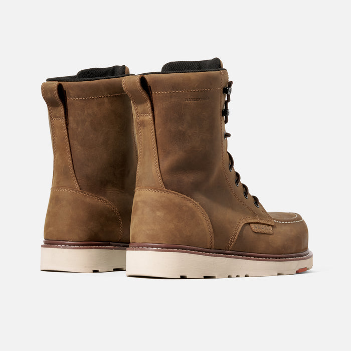 45 degree angle of the back BRUNT 8 inch waterproof composite toe marin work boot in brown