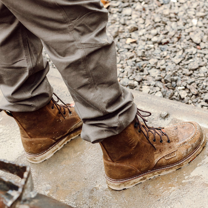 BRUNT 8 inch waterproof composite toe marin work boot in brown on jobsite