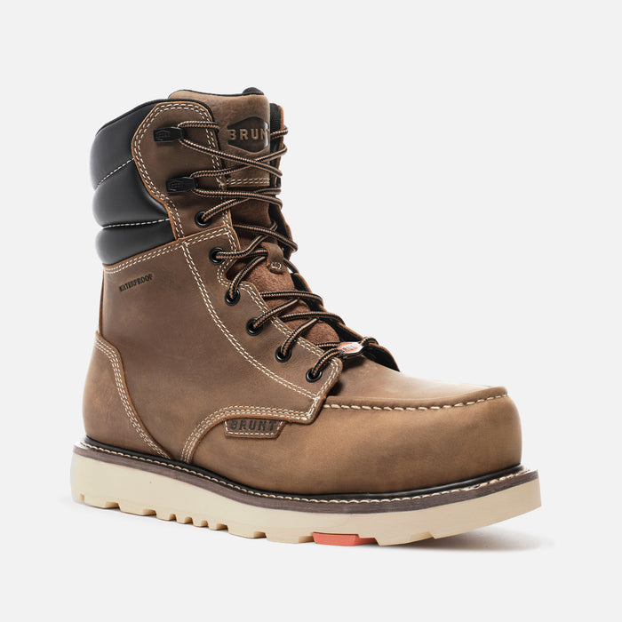 View 2 45 degree angle of the right BRUNT 8 inch waterproof welted composite toe marin work boot in brown * 1