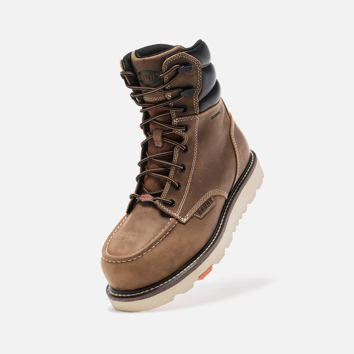 45 degree angle of the left BRUNT 8 inch waterproof welted composite toe marin work boot in brown * 1