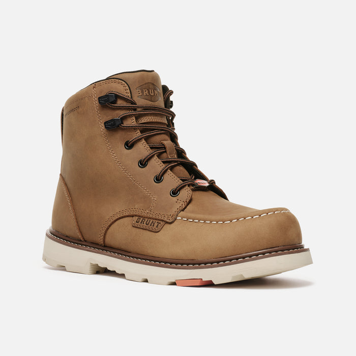 View 2 45 degree angle of the right BRUNT 6 inch waterproof 90 degree composite toe marin work boot in brown