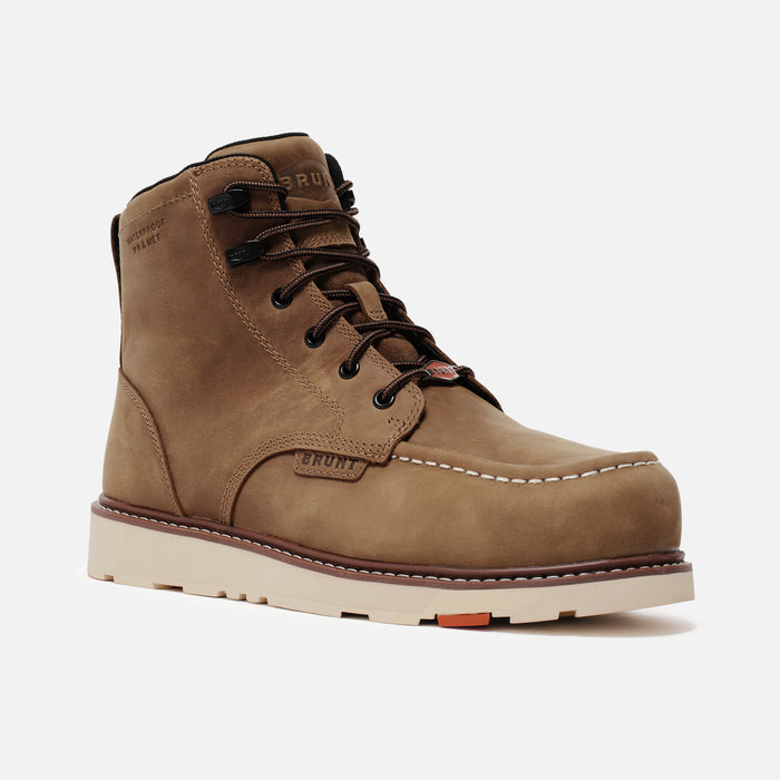 View 2 45 degree angle of the right side BRUNT 6 inch puncture-resistant met guard work boot in brown