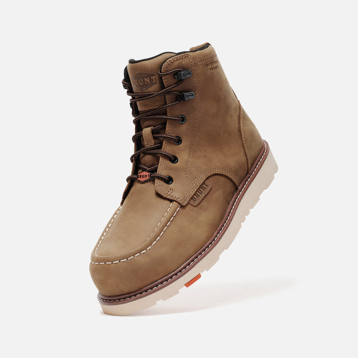 45 degree angle of the left BRUNT 6 inch puncture-resistant met guard work boot in brown