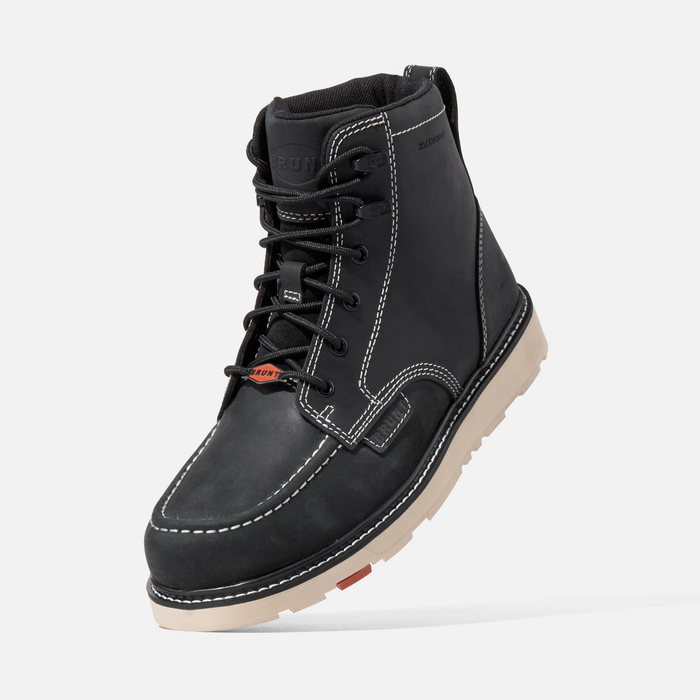45 degree angle of the left BRUNT 6 inch waterproof composite toe marin work boot in black