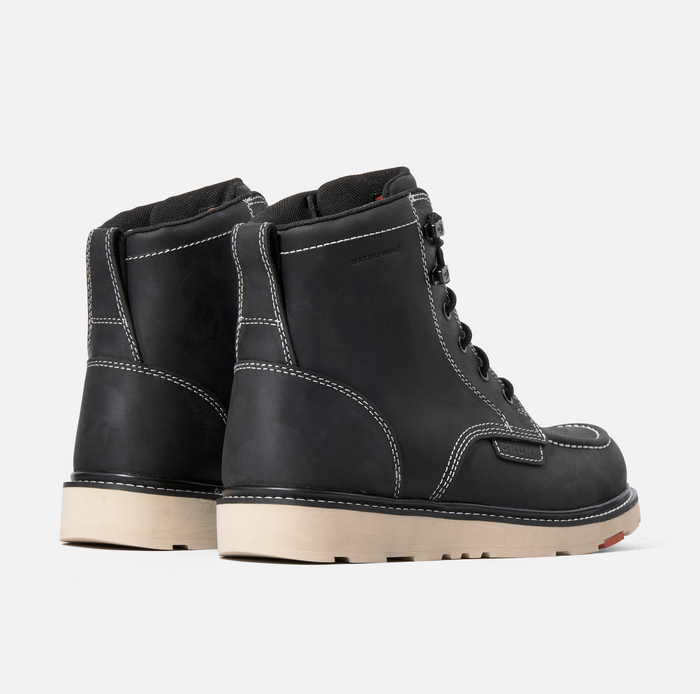 45 degree angle of the back BRUNT 6 inch waterproof composite toe marin work boot in black
