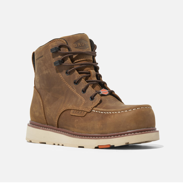 45 degree angle of the right BRUNT 6 inch waterproof composite toe marin work boot in brown * 0