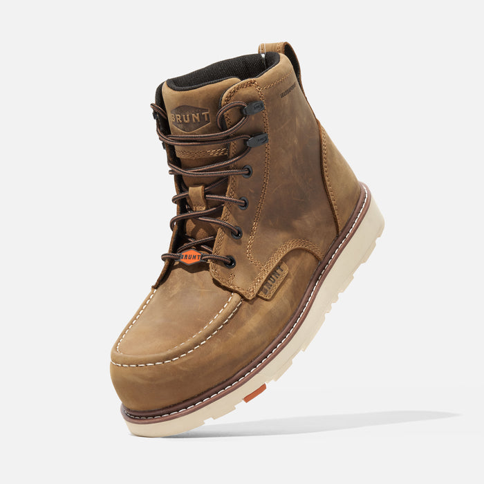 45 degree angle of the left BRUNT 6 inch waterproof composite toe marin work boot in brown * 0