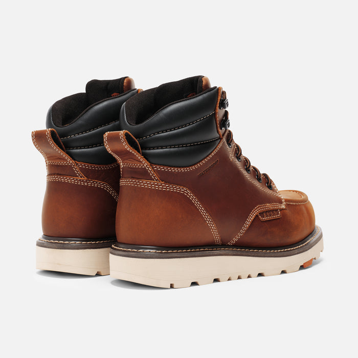 45 degree angle of the back BRUNT 6 inch waterproof welted moc toe marin work boot in tobacco * 0