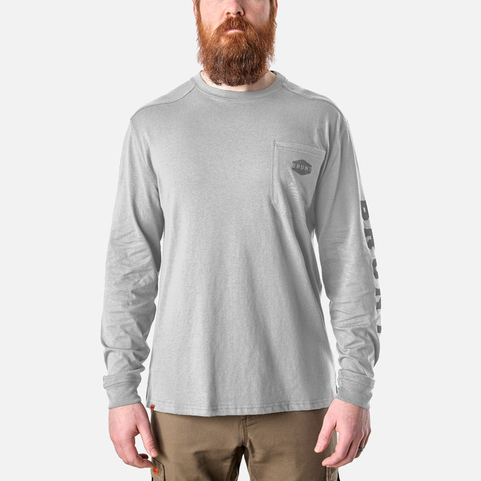 View 1 front of the BRUNT high quality long sleeve pocket tee in light grey heather * 0
