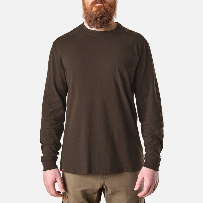 View 1 front of the BRUNT high quality long sleeve pocket tee in brown