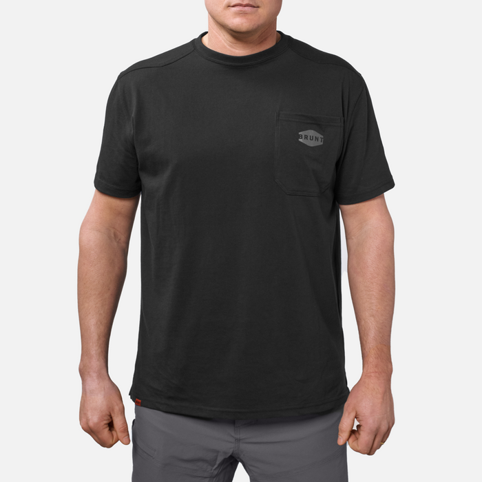 Front of the BRUNT high quality short sleeve pocket tee in black