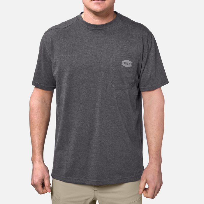 Front of the BRUNT high quality short sleeve pocket tee in dark grey