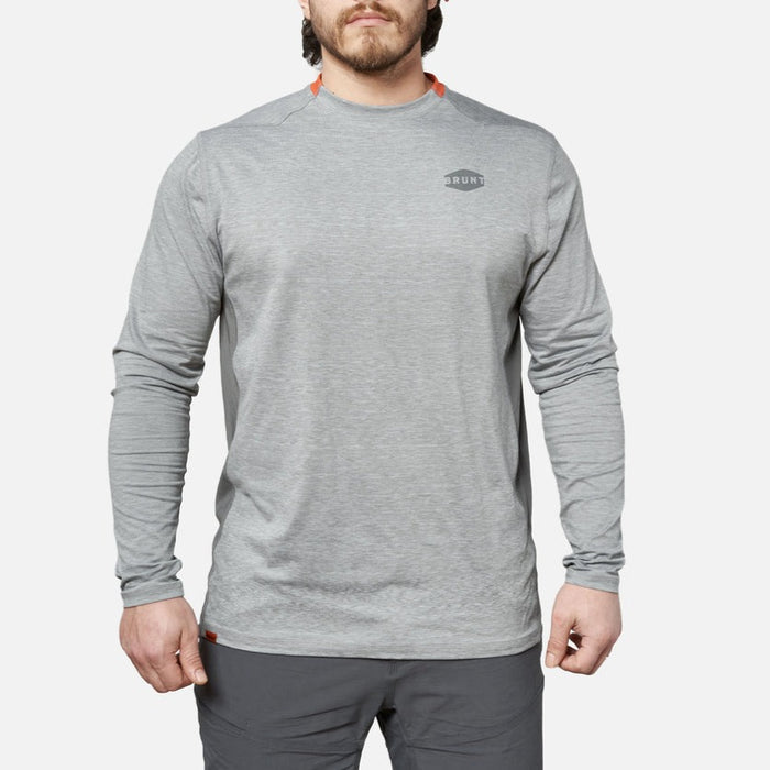 View 1 front of the BRUNT lightweight mckenna long sleeve sun tee with UPF protection in grey heather