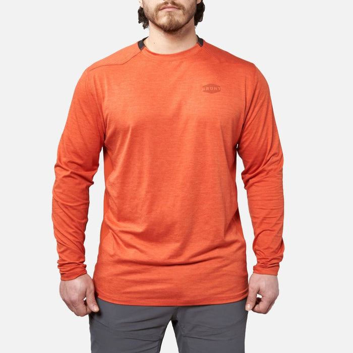 View 1 front of the BRUNT lightweight mckenna long sleeve sun tee with UPF protection in BRUNT orange