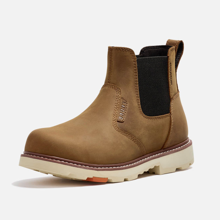 45 degree angle of the left of the BRUNT 6 inch 90 degree heel slip-on comp toe work boot in brown