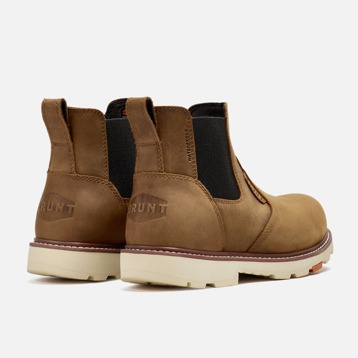 45 degree angle of the back of the BRUNT 6 inch 90 degree heel slip-on comp toe work boot in brown