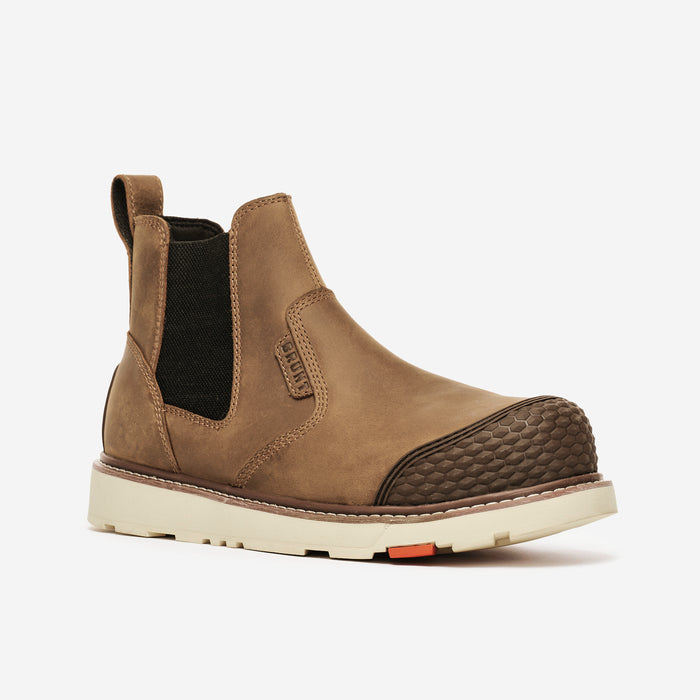 View 2 45 degree angle of the right BRUNT 6 inch water-resistant slip-on reinforced composite toe ohman work boot in brown