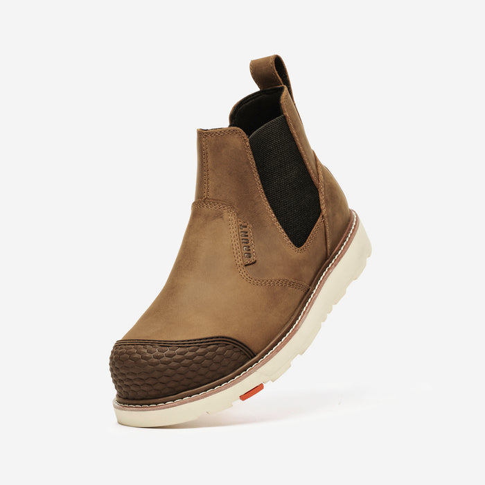 45 degree angle of the left BRUNT 6 inch water-resistant slip-on reinforced composite toe ohman work boot in brown