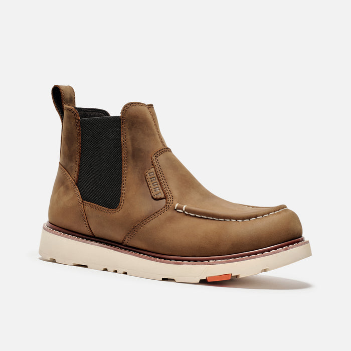 View 2 45 degree angle of the right BRUNT 6 inch water-resistant slip-on composite toe ohman moc toe work boot in brown