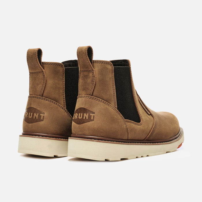 45 degree angle of the back BRUNT 6 inch water-resistant slip-on ohman work boot in brown* 0
