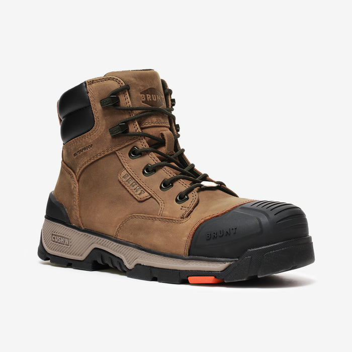 View 2 45 degree angle of the right BRUNT 6 inch durable 90 degree heel composite toe work boot in brown
