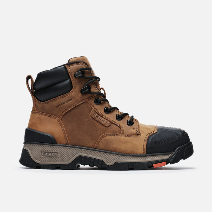 Right side of the BRUNT 6 inch durable 90 degree heel work boot in brown