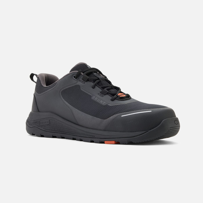 View 2 45 degree angle of the right side of the BRUNT 4 inch lightweight comp toe work sneaker in black * 0
