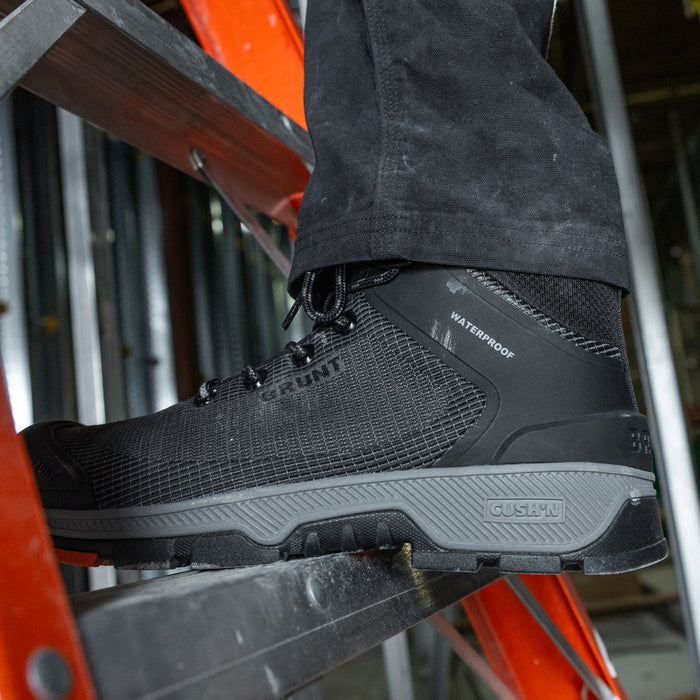 BRUNT 6 inch lightweight 90 degree heel work boot in black on jobsite