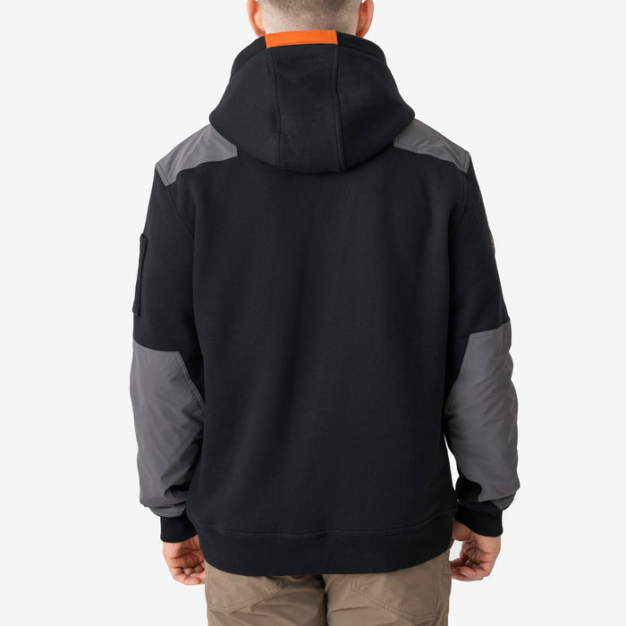 Back of the BRUNT water resistant heavy duty shevlin work hoodie in black/charcoal