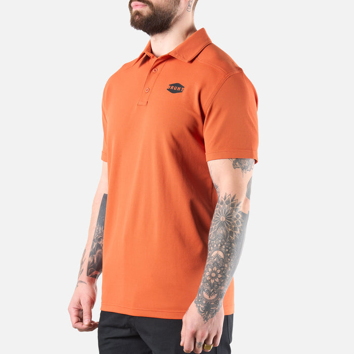 45 degree angle of the left of the BRUNT lightweight breathable polo with UPF protection in BRUNT orange * 4