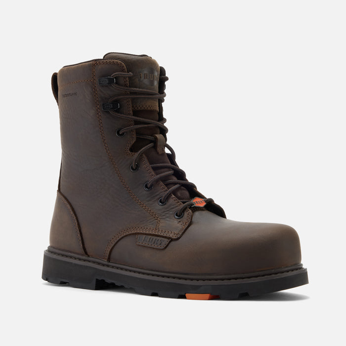 View 2 45 degree angle of the right BRUNT 8 inch waterproof composite toe sullivan work boot in dark brown