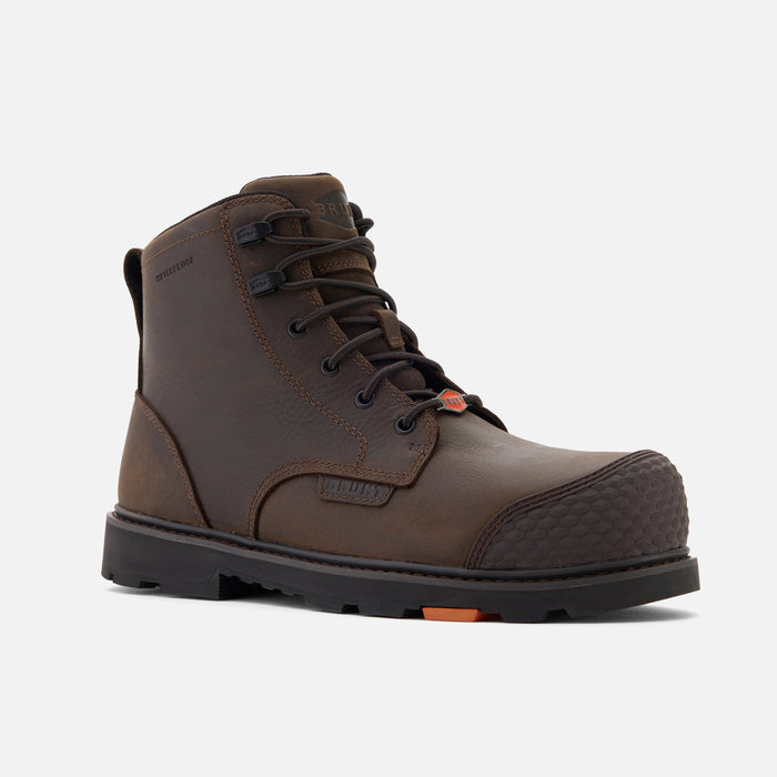 View 2 45 degree angle of the right BRUNT 6 inch waterproof reinforced composite toe sullivan work boot in dark brown