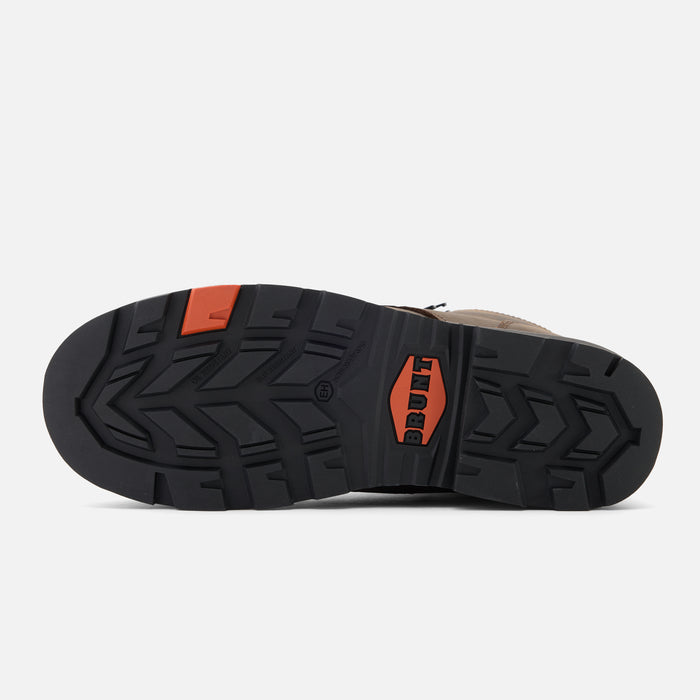 Bottom of the BRUNT 6 inch waterproof reinforced composite toe sullivan work boot in dark brown