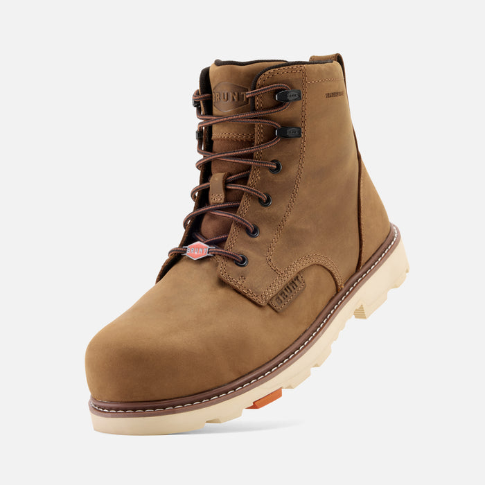 45 degree angle of the left BRUNT 6 inch waterproof sullivan work boot in brown * 0