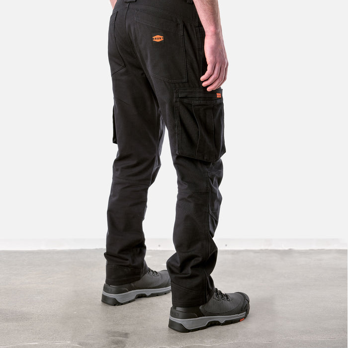 45 degree angle of back right side of BRUNT water resistant double knee cargo pants in black * 1