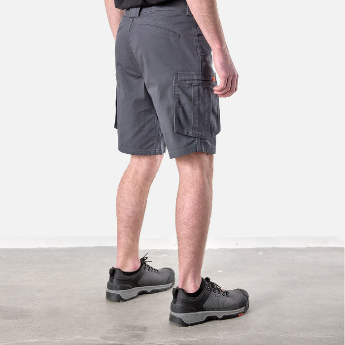 45 degree angle of the back right side of the BRUNT abrasion resistant cargo work shorts in charcoal * 0
