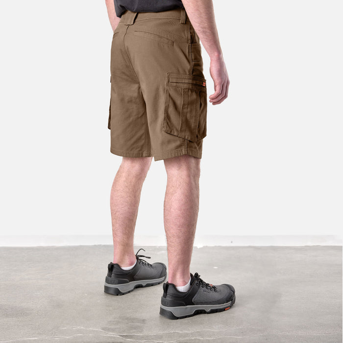 45 degree angle of the back right side of the BRUNT abrasion resistant cargo work shorts in brown * 0