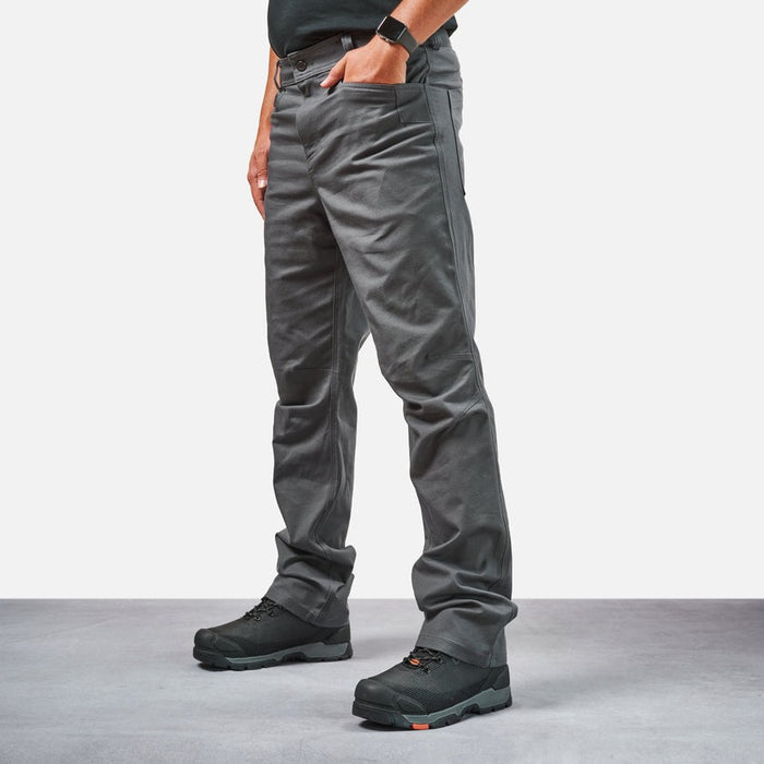45 degree angle of front left side of BRUNT water resistant stretch torra work pant in charcoal * 3