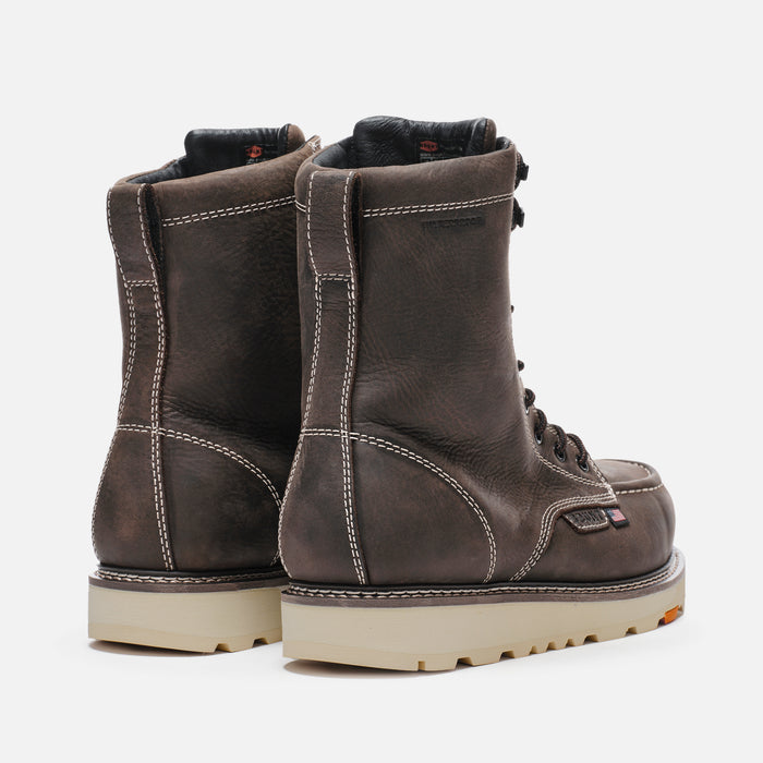 45 degree angle of the back BRUNT USA 8 inch waterproof welted composite toe marin work boot