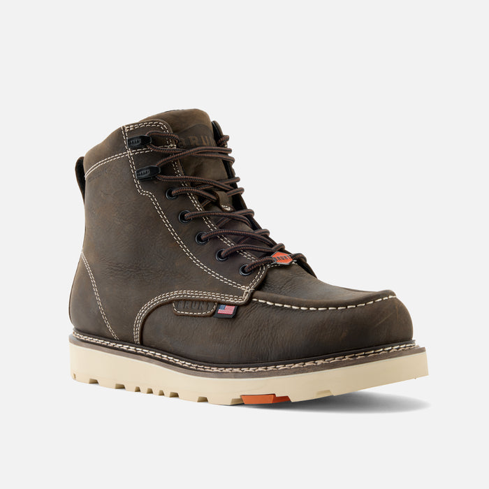 45 degree angle of the right BRUNT USA 6 inch waterproof welted composite toe marin work boot