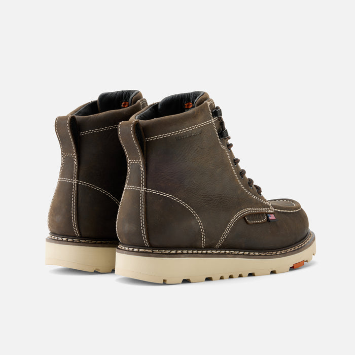45 degree angle of the back BRUNT USA 6 inch waterproof welted composite toe marin work boot