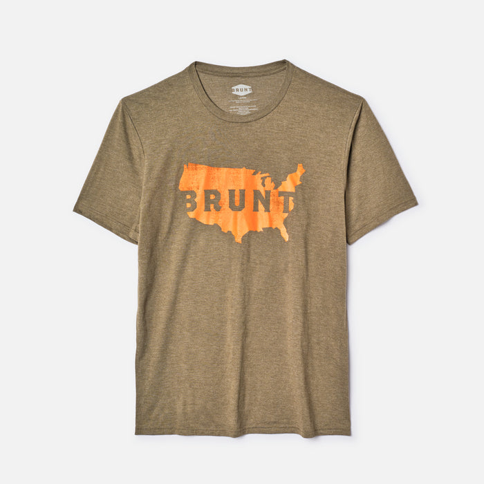 View 1 front of the BRUNT high quality t-shirt in military frost green with USA map graphic on front * 1